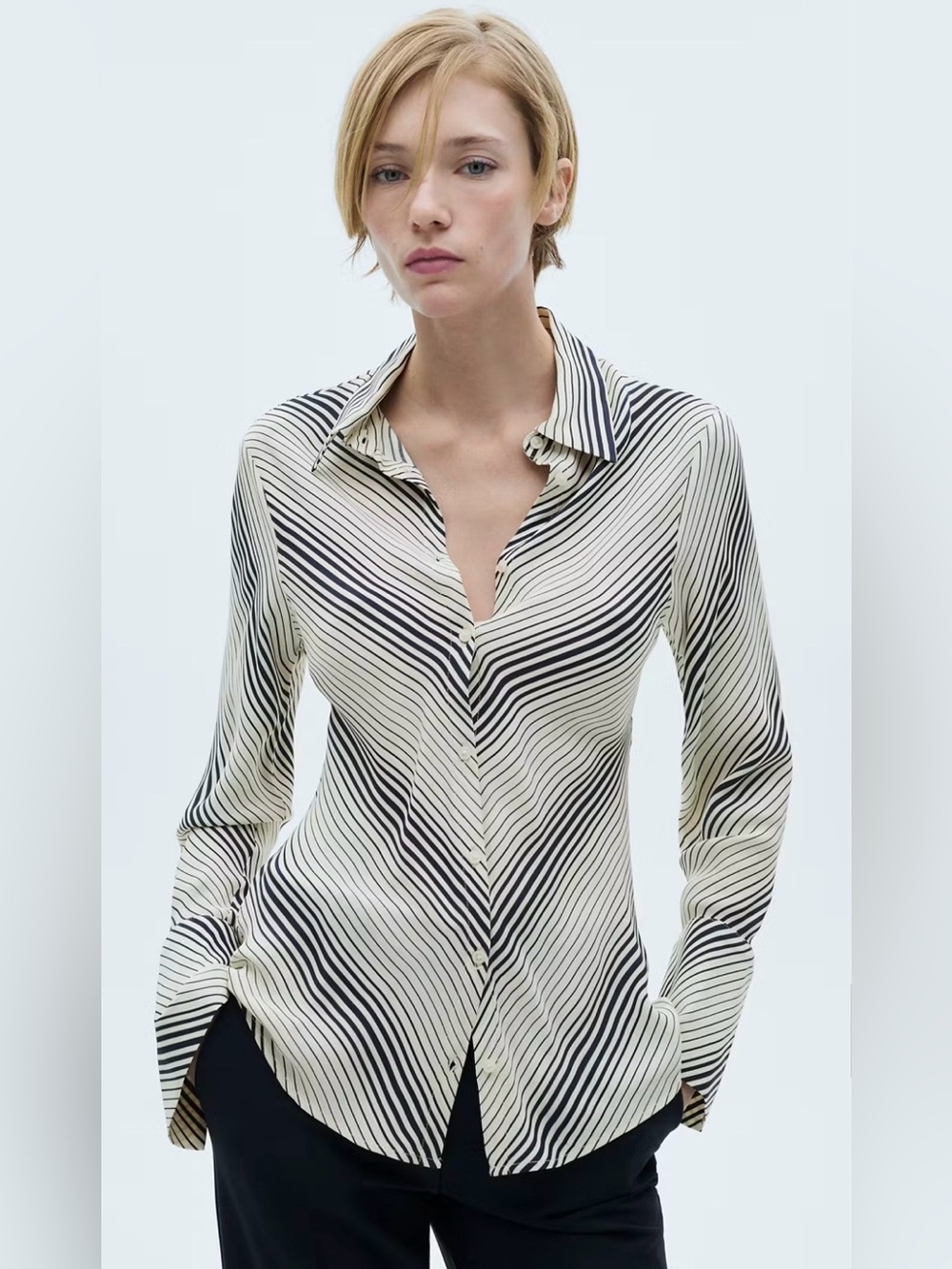 New with tags Mango Striped Button-Front Blouse - Cream/Black
